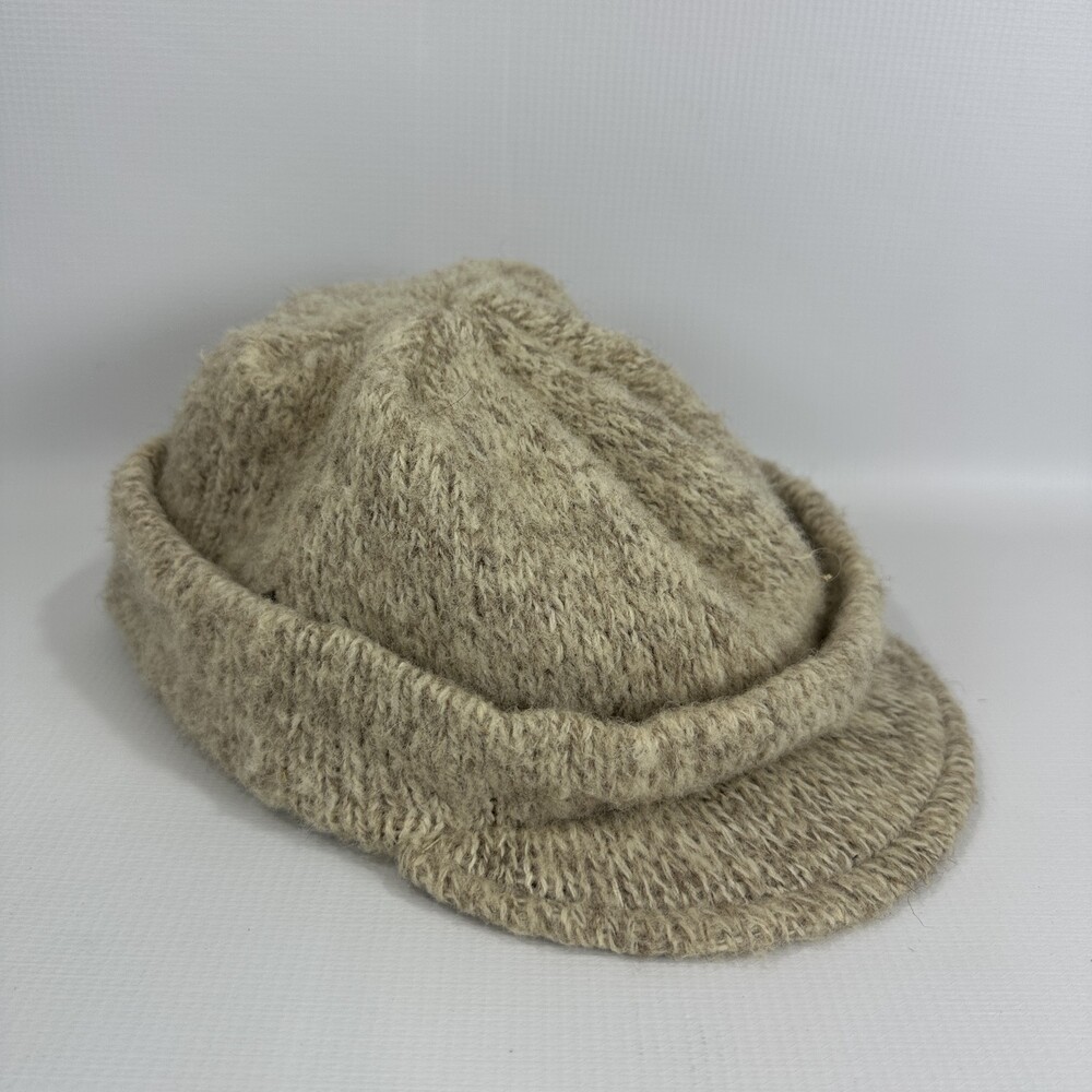 Fuzzy Knit Hat Beanie Cap Womens One Size Beige Wool Nylon Visor Winter USA